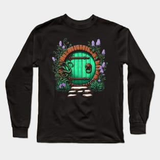 Halfling Circular Door with Lavanders - Fantasy Long Sleeve T-Shirt